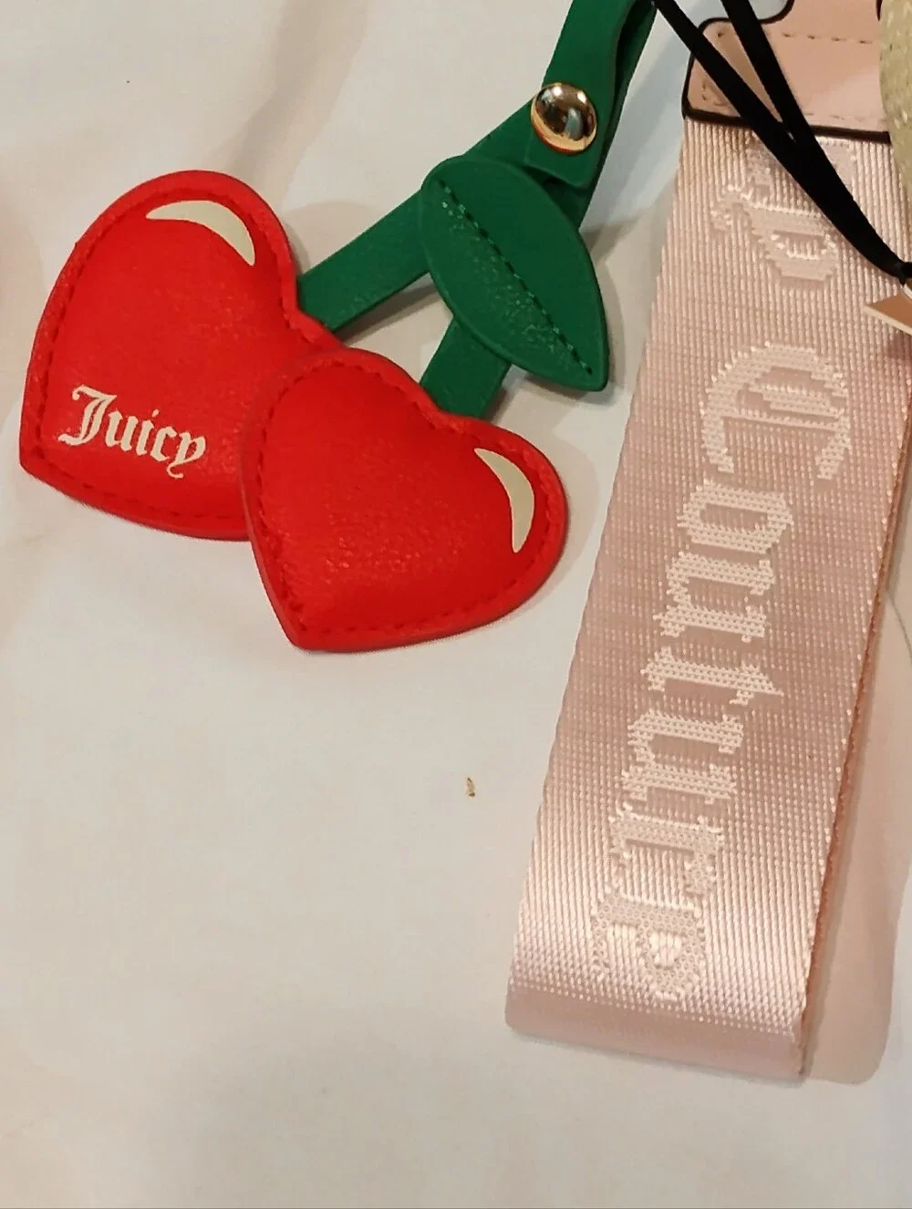 Juicy Couture Pale Yellow Cosmetic Pouch with Pink Logo & Cherry Charm